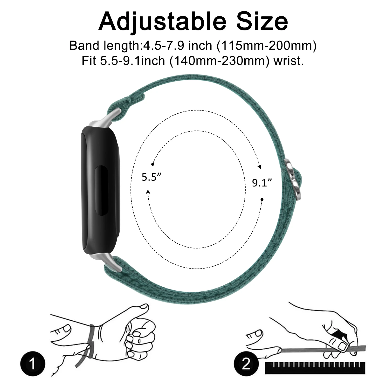 Adjustable Elastic Nylon Strap Bracelet Replacement for Fitbit Inspire and Ace Series