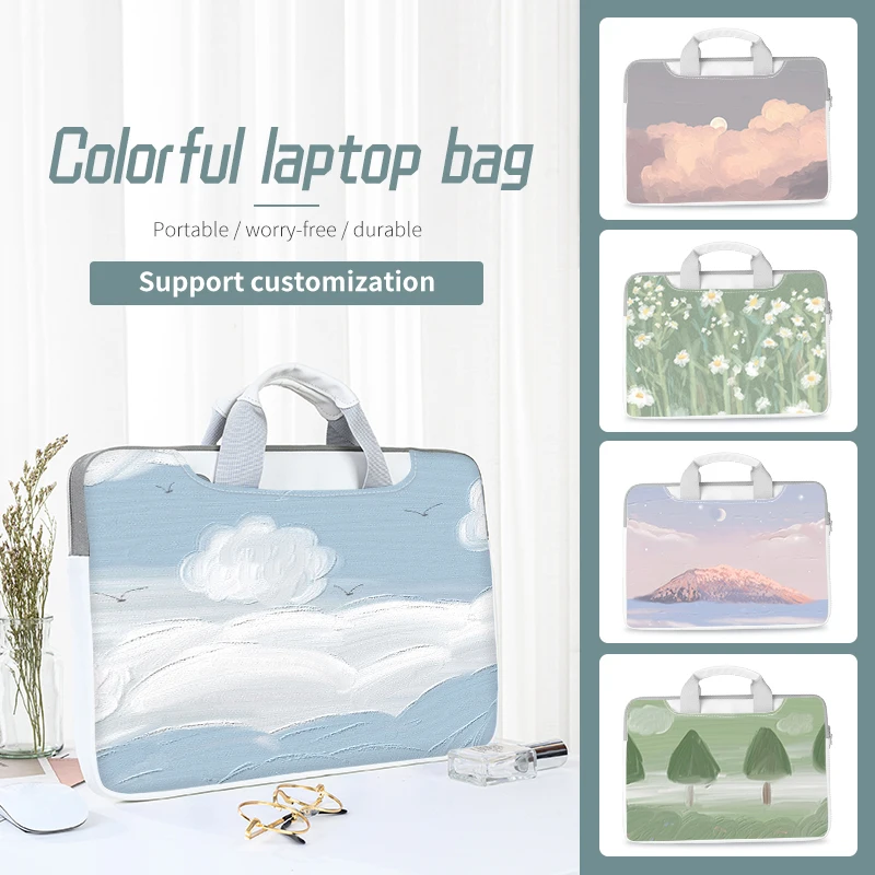 Laptop Bag  Computer Case Diy Oil Painting  13.3 14 15.6 17.3 Inch Pu Cartoon Laptop Shoulder Hand Bag For Macbook/Dell/Hp/Asus