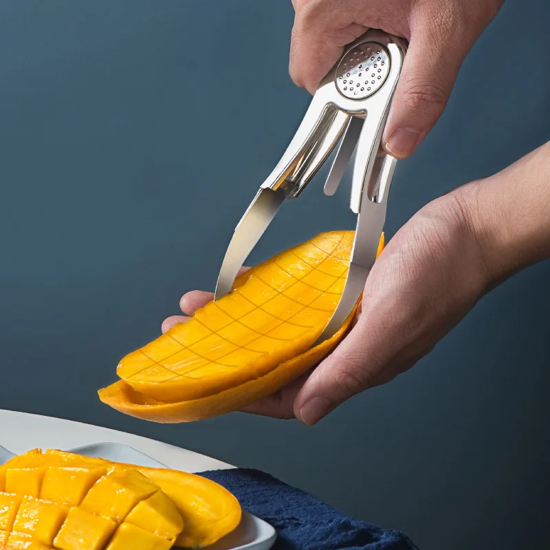 Mango Splitter Fruit Peeler Mango Cutting Knife Stainless Steel Fruit Peeling Tool Coring Diced Kitchen Supplies