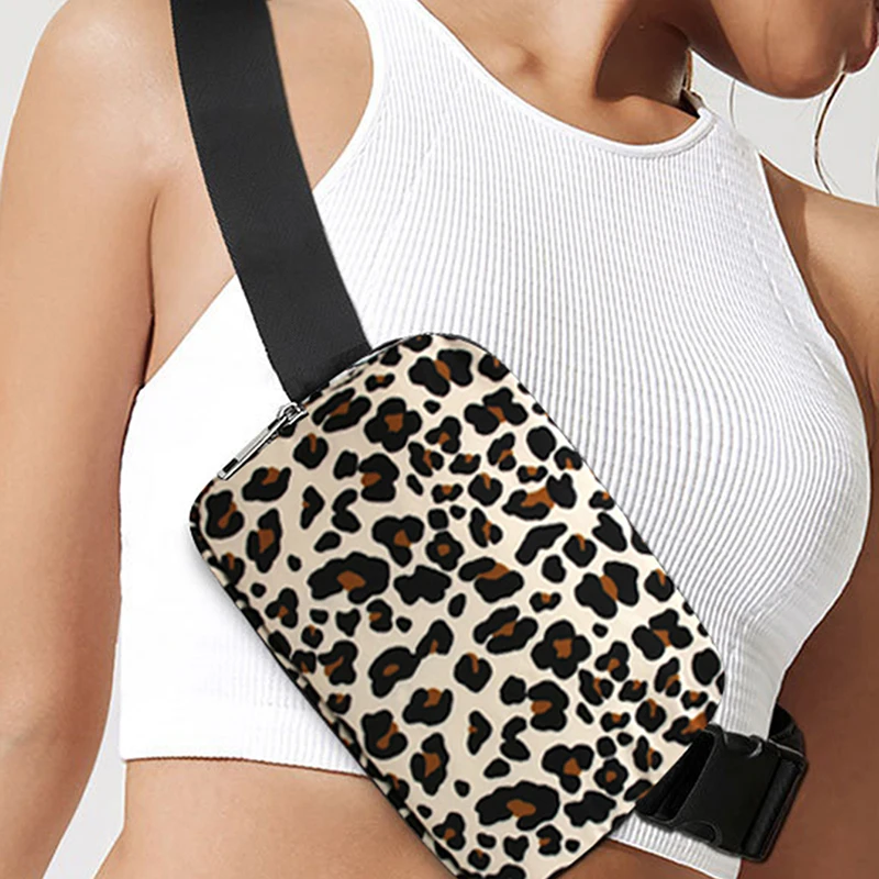 

Fashion Leopard Women Waist Bag Female Phone Purses Ladies Chest Wide Strap Crossbody Shoulder Bags Small Packs