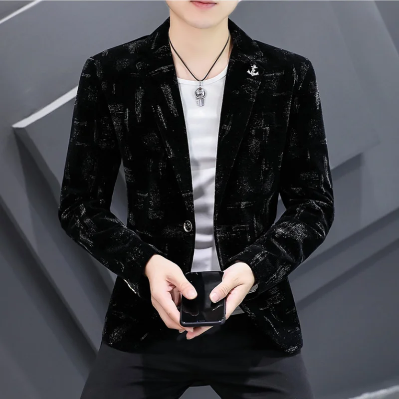 Men's High-Quality Corduroy Slim Fit Suit Handsome Youth Style with Single Breasted Blazer Jacket Veste Costume Homme Luxe