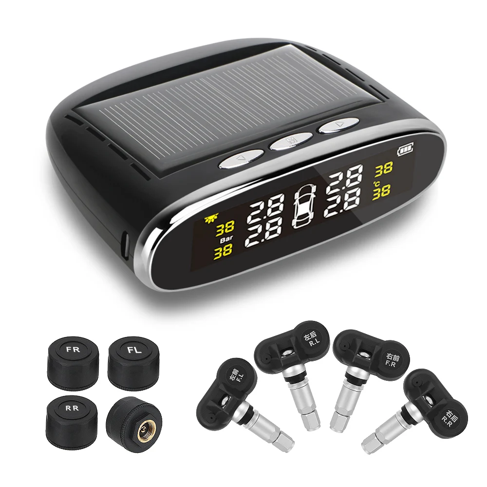 Solar TPMS Car Tire Pressure Sensors Monitoring System Tyre Tester Diagnostic Tools Alarm Kit Digital Automotive Accessories