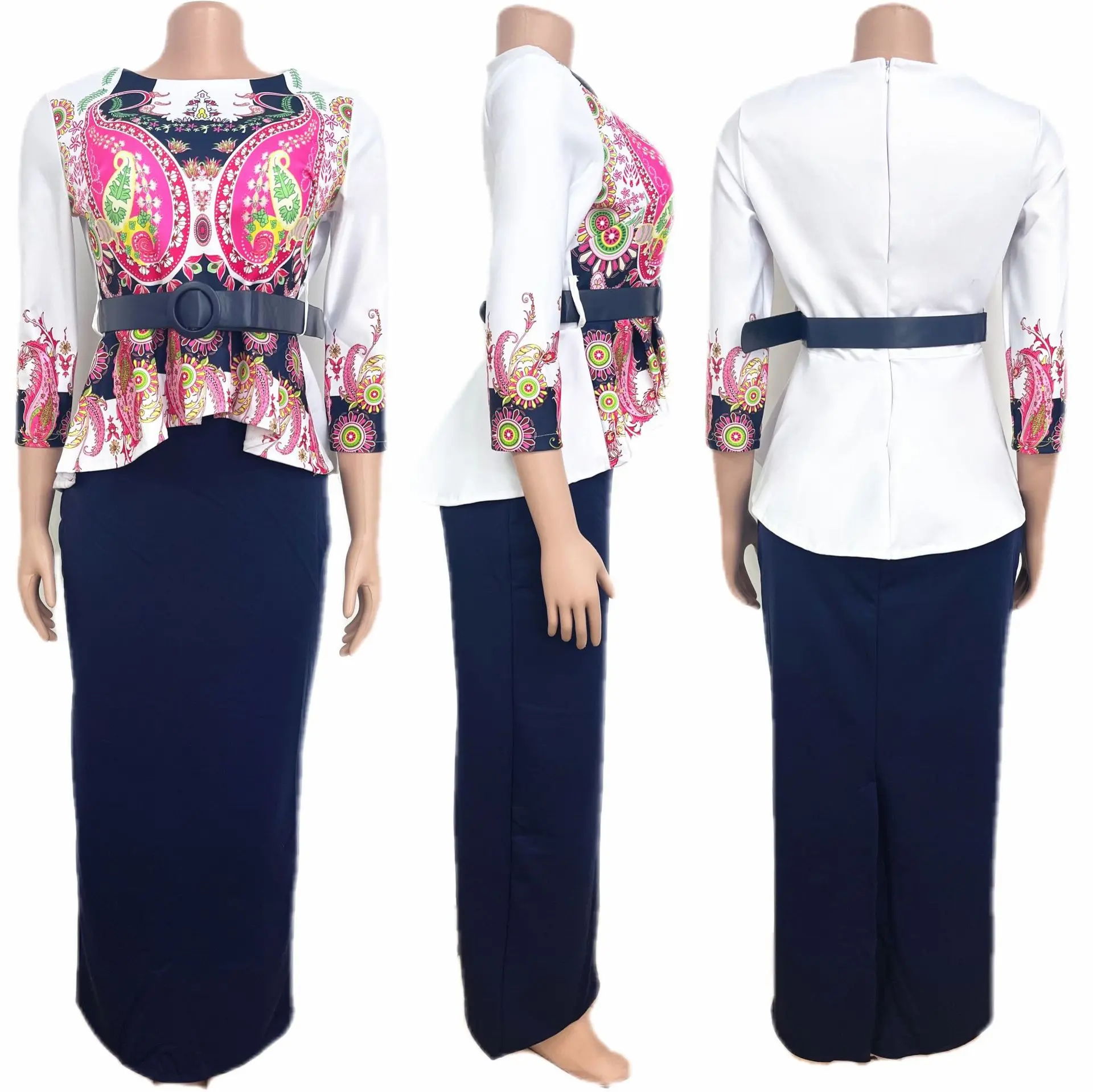 2022 Spring New Arrival African Women Long Sleeve Polyester Printing Two Pieces Sets Top and Long Skirts African Clothes Women african outfits Africa Clothing
