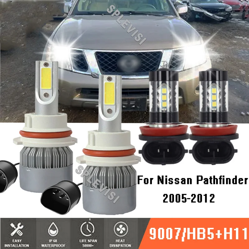 

HB5/9007 LED Headlight Bulb Hi/Low Beam+H11 Fog Lights Upgrade Kit for Nissan Pathfinder 2005-2012 2006 2007 2008 2009 2010 2011