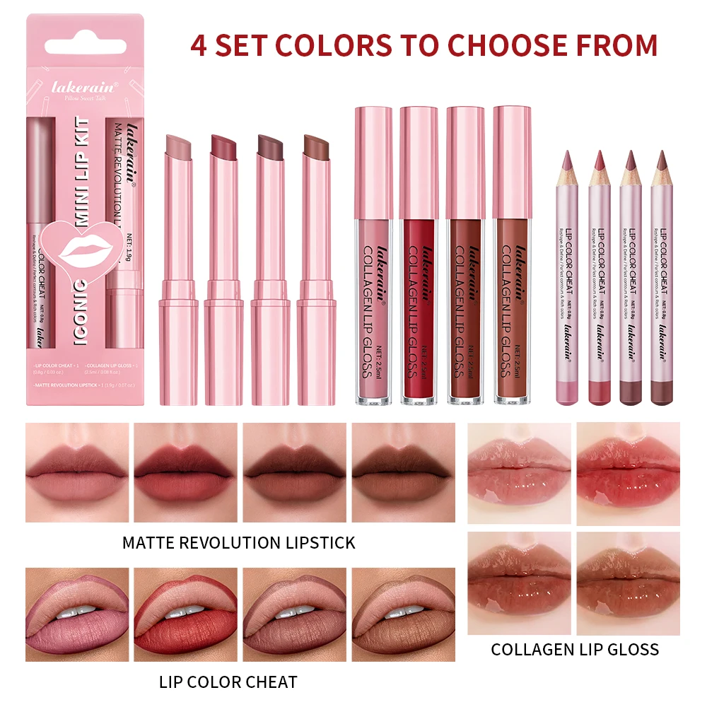 Lipliner&Lipstick Lip Gloss Set Waterproof Long Lasting Lip Makeup Matte Travel Mini Set Women's Makeup Cosmetics 3pcs/set