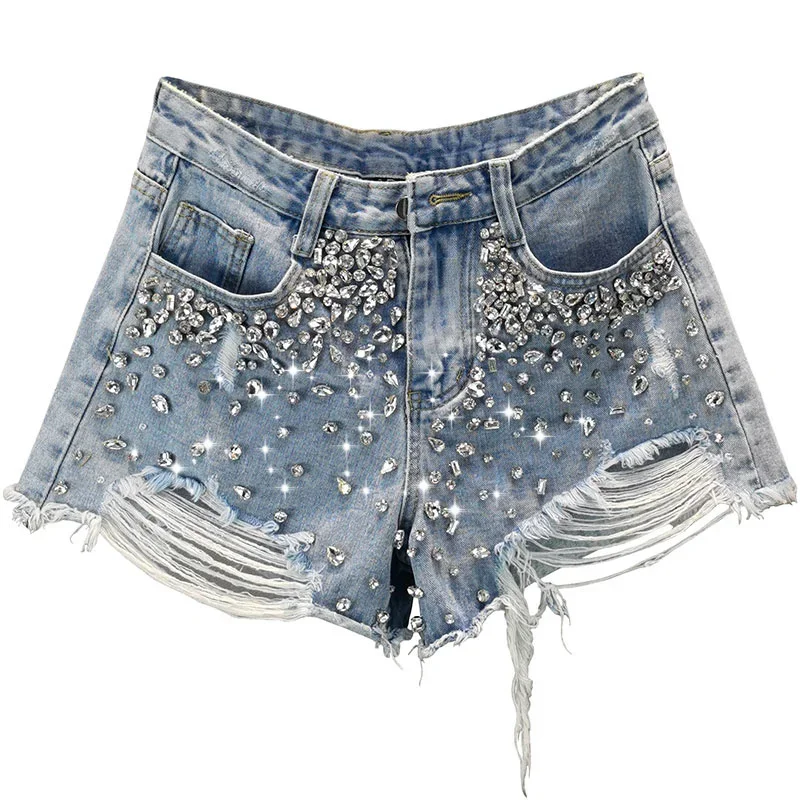 MOJY Denim Hot Pants Ripped Wide-Leg Denim Shorts Female 2023 Summer New Woman High Waist Loose and Slimming Short Jeans
