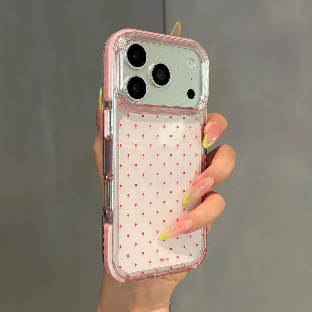Polka Dot Pattern Clear Case with Colorful Edges - Shockproof and All-Inclusive TPU Soft Cover