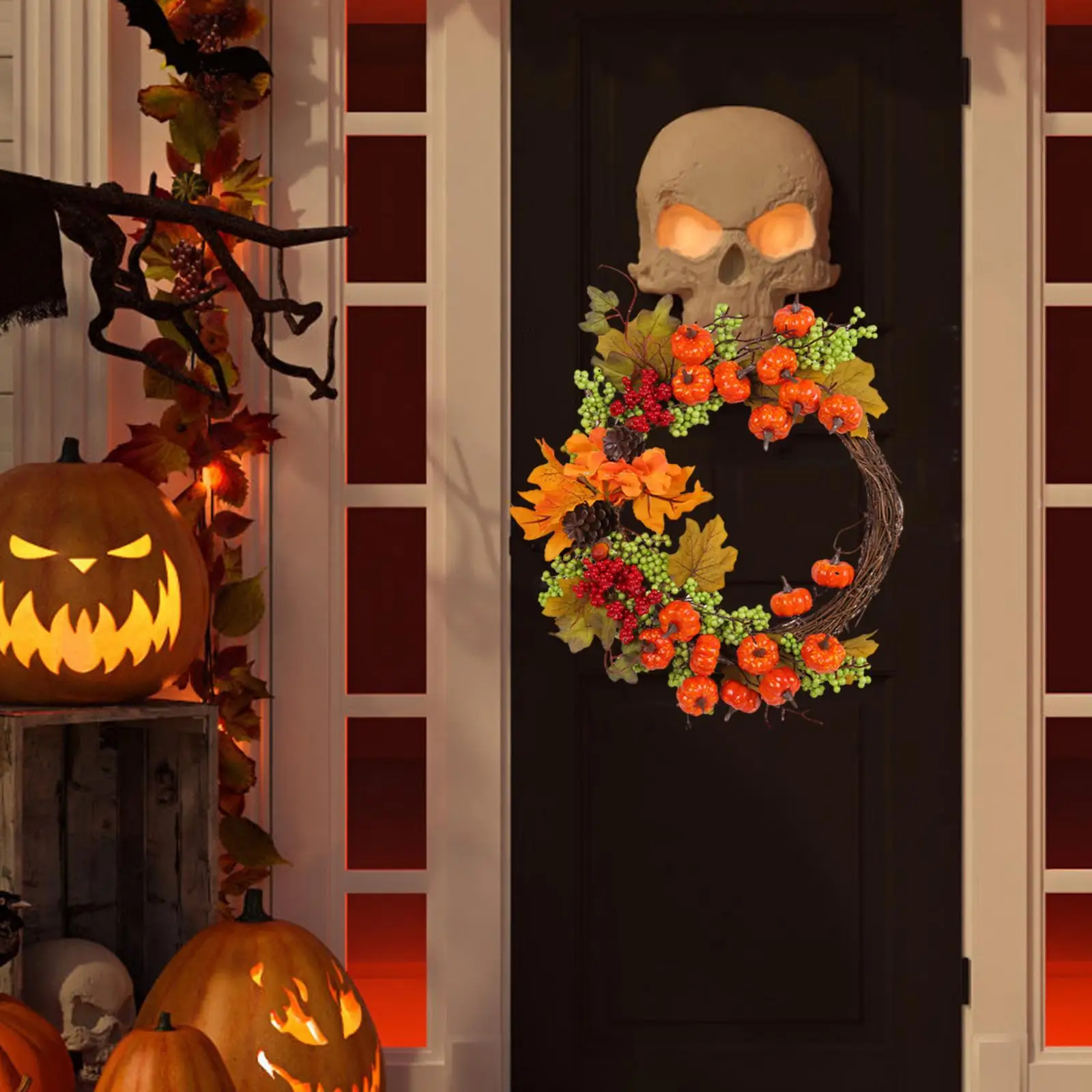 

Fall Wreath Front Door Garland with Berries Maple Leaves Pumpkins Wreath for Party Thanksgiving Halloween Home Decorations