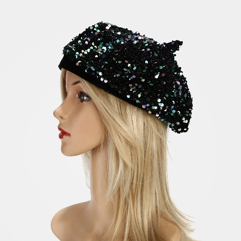 Top Hut Pailletten Baskenmütze Herbst Winter Neue maler Hut Straße Vielseitige Hut frauen Mode Persönlichkeit Kürbis Hut – Detail 7