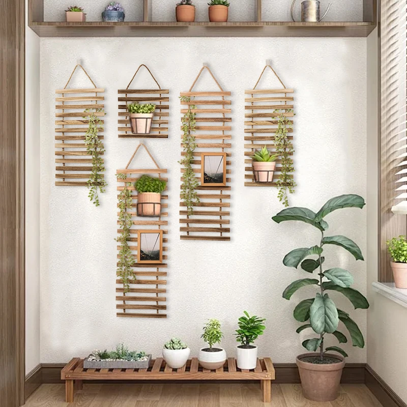 Solid Wood Flower Rack Wall Hanging Flower Shelf Balcony Decoration Garden Potted Plant Shelves Living Room Home Decor