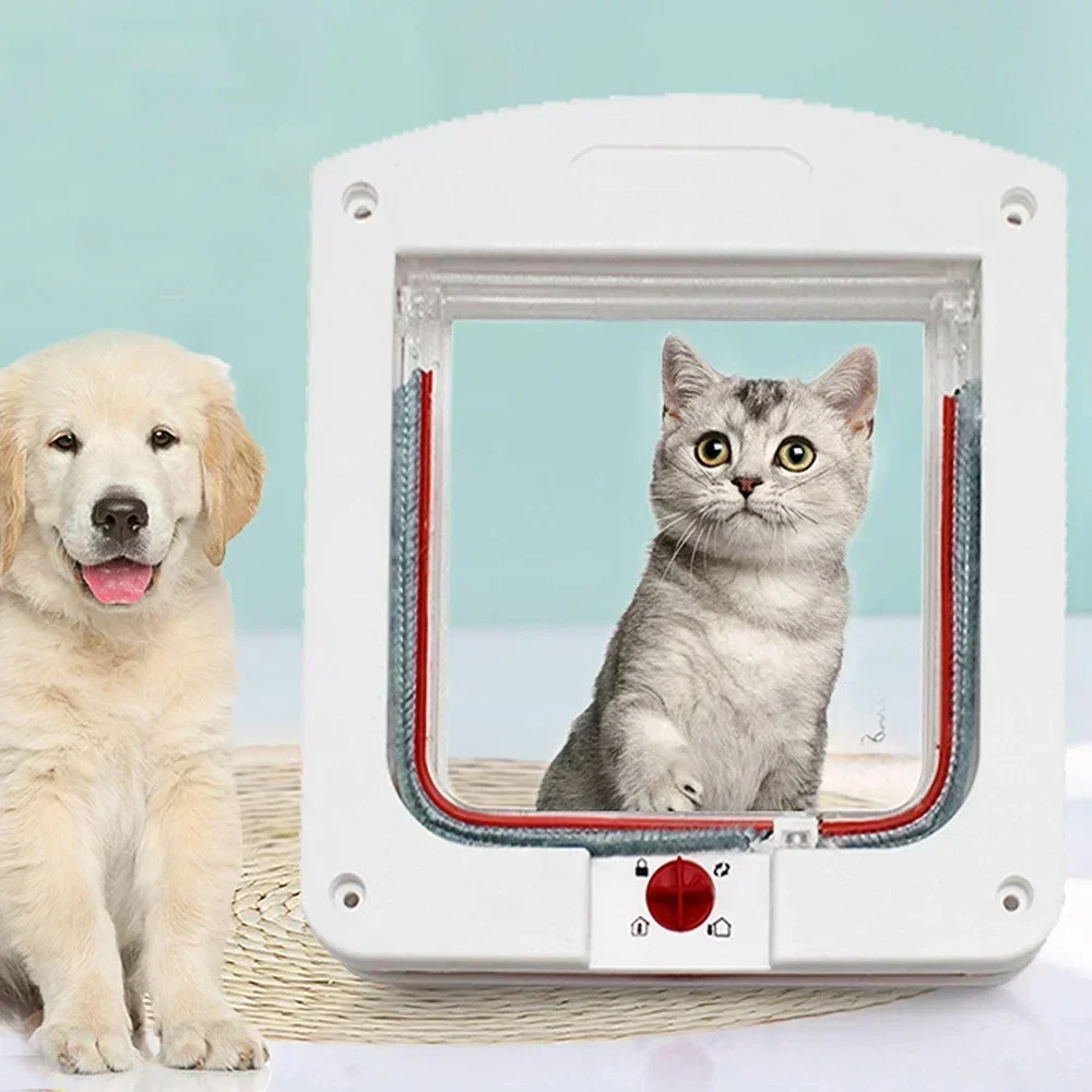 Cat Flap Door with 4 Way Locking for Interior Exterior Doors Weatherproof Pet Doors for Cats Doggies Suit Window Thin Wall