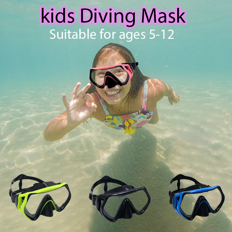 Snorkeling Diving Mask Kids Swimming Masks Scuba Snorkel Silicon Swimming Goggles Anti-Fog with Nose Cover Swim Glasses