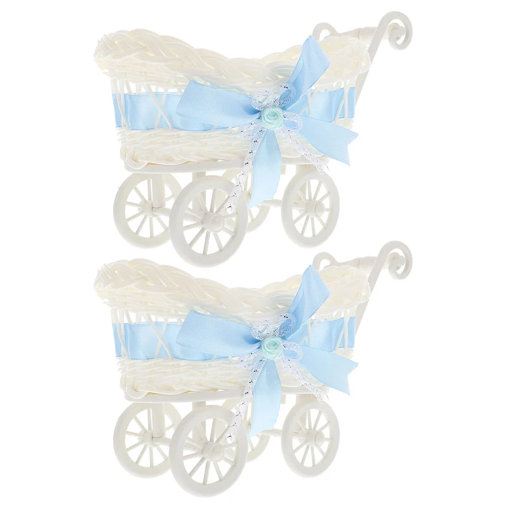 

Wicker Stroller Decoration Rattan Baby Carriage Baby Doll Stroller Woven Flower Basket Baby Shower Centerpiece Stroller