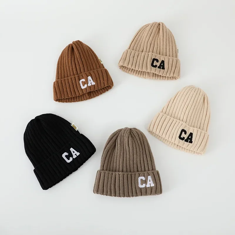 

MiniAinis Winter Baby Embroidery Letter Beanies Kid Girl Simple Casual Knitted Cap Boy Children Fashion Warm Infant Cotton Caps