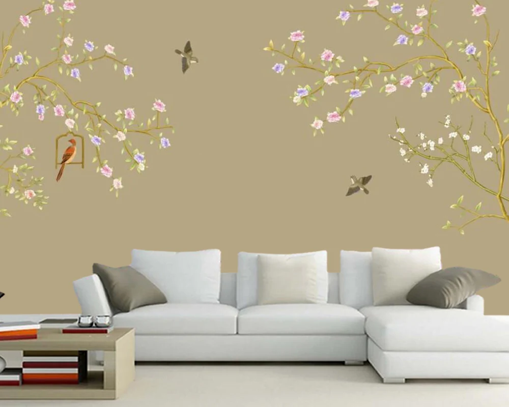 

Обои 3d с цветами и птицами на заказ, настенные художественные обои с пейзажем, для гостиной, ТВ, спальни, домашний декор