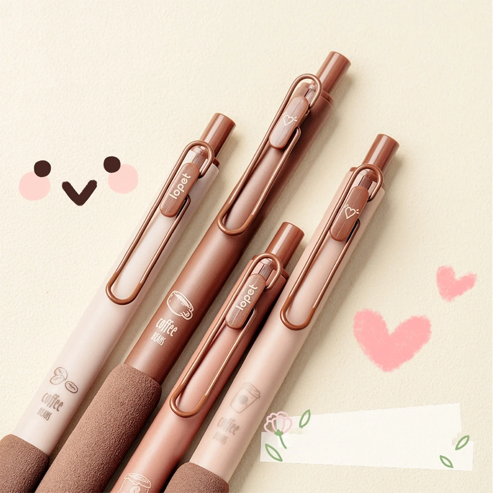 Set 4 Penne Gel Con Motivo Caffè – Impugnatura Morbida, 10 Ricariche Inchiostro Nero 0.5mm – Cancelleria Ufficio Scuola - copertina
