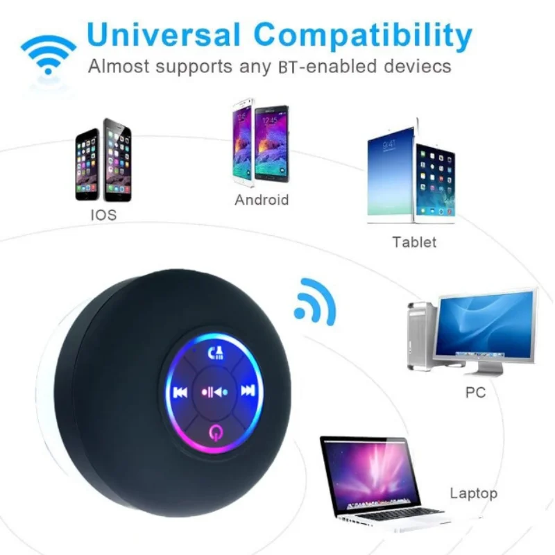 Portable Waterproof Bluetooth Wireless Speaker with RGB LED Lights