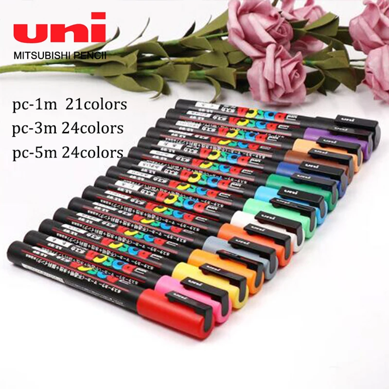 UNI Posca Marker PC-1M/3M/5M Waterproof Acrylic Marcadores Art Supplies Graffiti Manga Design Painting Stationery 21/24 Colors