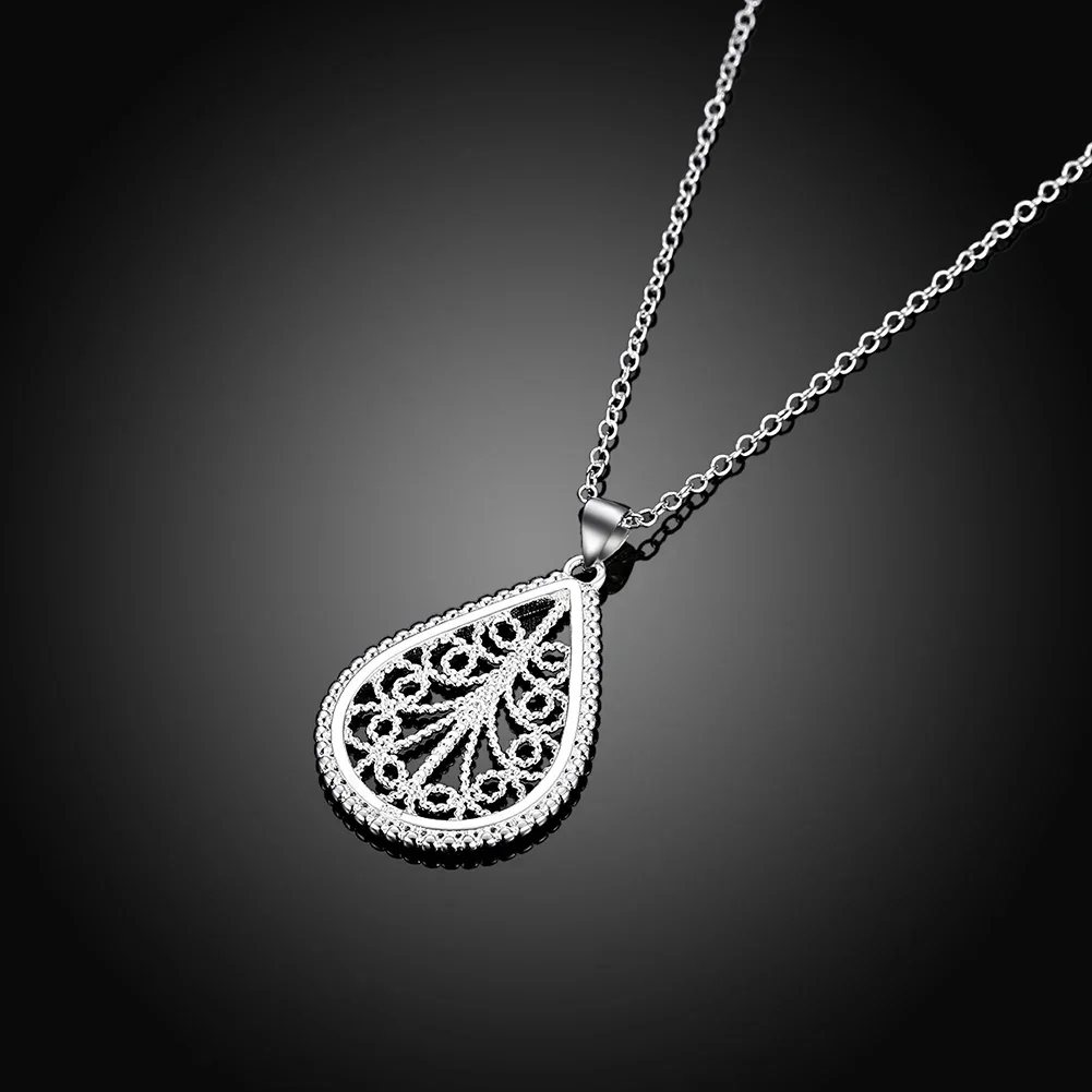 45cm Charms 925 Sterling Silver Necklace Pretty Drop Shape Pattern for Women Fashion Party Wedding Jewelry Gifts Chains