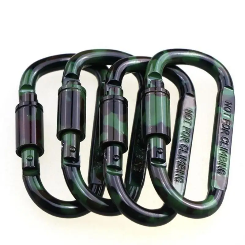 

4Pcs D Shape Camouflage Aluminum Alloy Carabiners Tactical Hanging Buckles With Lock Backpack Buckles For Mountaineering Hiking