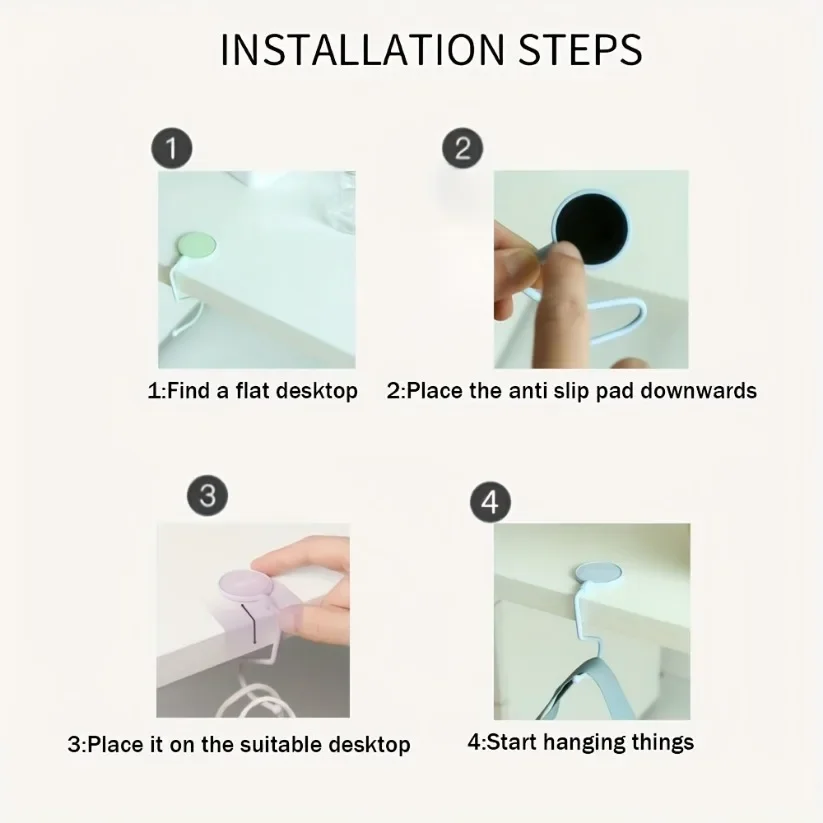 Desk Storage Hook Book Bag Hook Office Desk Non Stick Traceless Desktop Storage Hook Non Slip Bottom Pad Hanging Bag Clothes Key Holder Artifact
