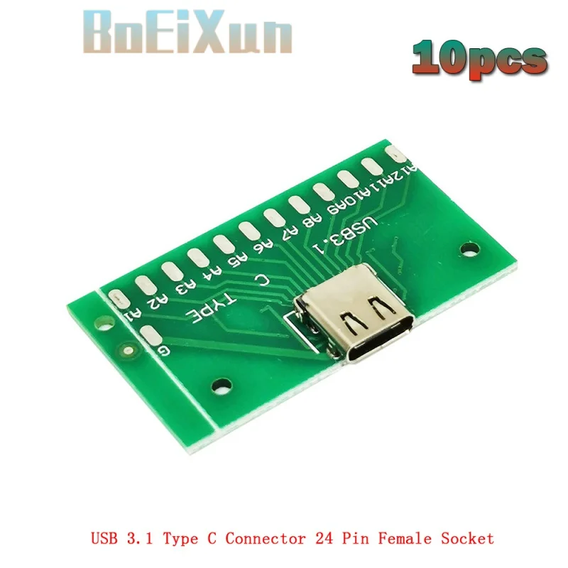 

10pcs USB 3.1 Type C Connector 24 Pin Female Socket USB3.1 24P Socket Base PCB Board For Arduino Type C USB Connectors