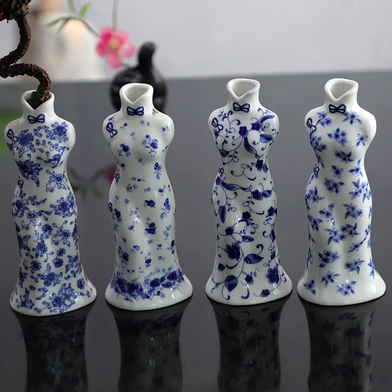

Chinese Fashion Crafts Tabletop Arrangement Cheongsam Small Vase Ceramic Flower Arrangement Celadon Simple Creative Home