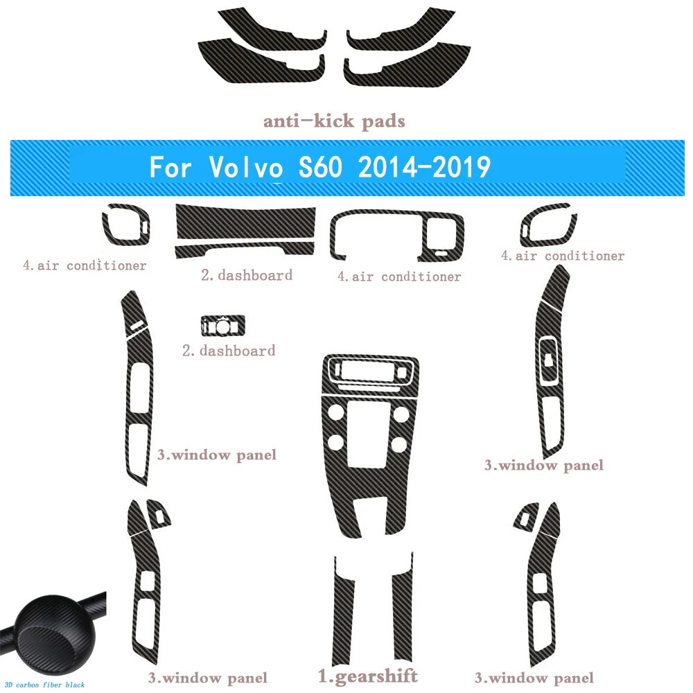 

Для Volvo S60 2014-2019 внутреннее Автомобильное рулевое колесо, наклейки из углеродного волокна, наклейки, аксессуары для стайлинга автомобиля