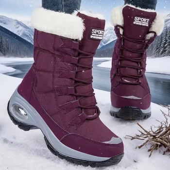 أحذية الثلوج الفراء المريحة للنساء بطانة دافئة أحذية مضادة للانزلاق تصميم أنيق لمغامرات الشتاء أحذية الثلوج منصة مقاومة للماء