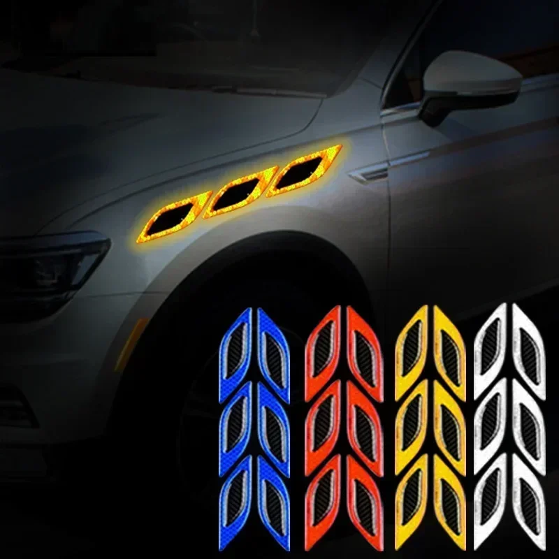 6Pcs Car Reflective Bumper Strips 3D Carbon Fiber Night Safety Driving Tape Secure Reflector Stickers Car Exterior Accessories