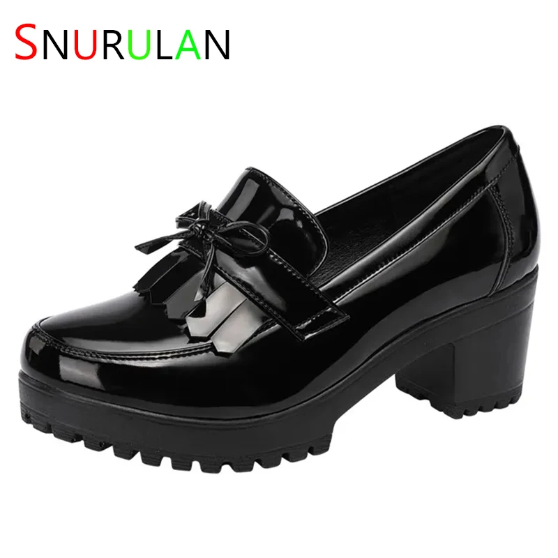 

Pumps Spring Slip on Tassels Medium Heels Oxford Women Shoes Woman Party Patent Leather Footwear Plus Size 43 33