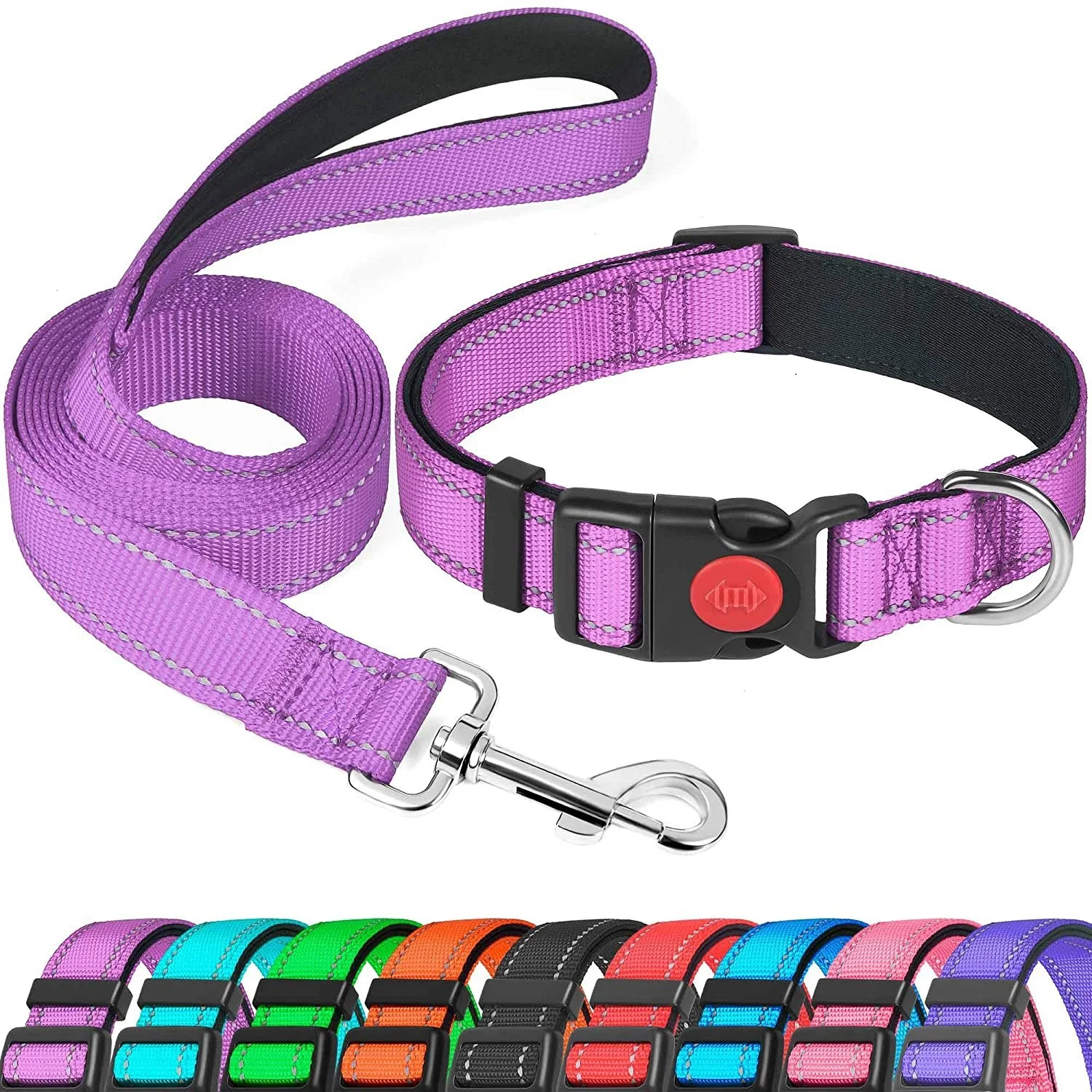 

Reflective Pet Collar Leash Soft Neoprene Padded Breathable Adjustable Nylon Dog Collar with 1.2M leash set