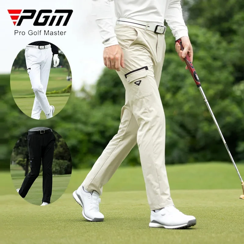 

PGM Men New Golf Cargo Pants Male Big Pocket Straight Pants Men Outdoor Mid-Waist Trouser Casual Elastic Quick Dry Sweatpants