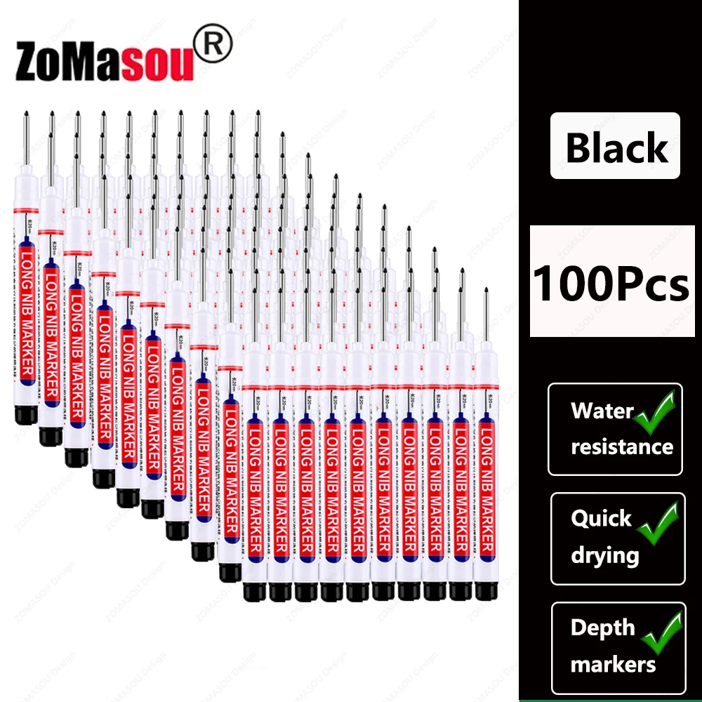 Waterproof Deep Hole Marker Pen - 2cm Long Head for Metal & Woodworking (1-100 Pcs, Red/Black/Blue/Green Ink)