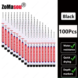 Waterproof Deep Hole Marker Pen - 2cm Long Head for Metal & Woodworking (1 - 100 Pcs, Red/Black/Blue/Green Ink) (20mm Black 100pcs)