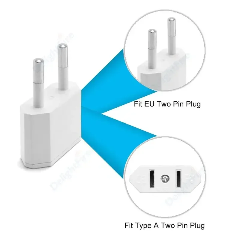 US To EU Plug Adapter 2Pin Type C AC Converter for Travel