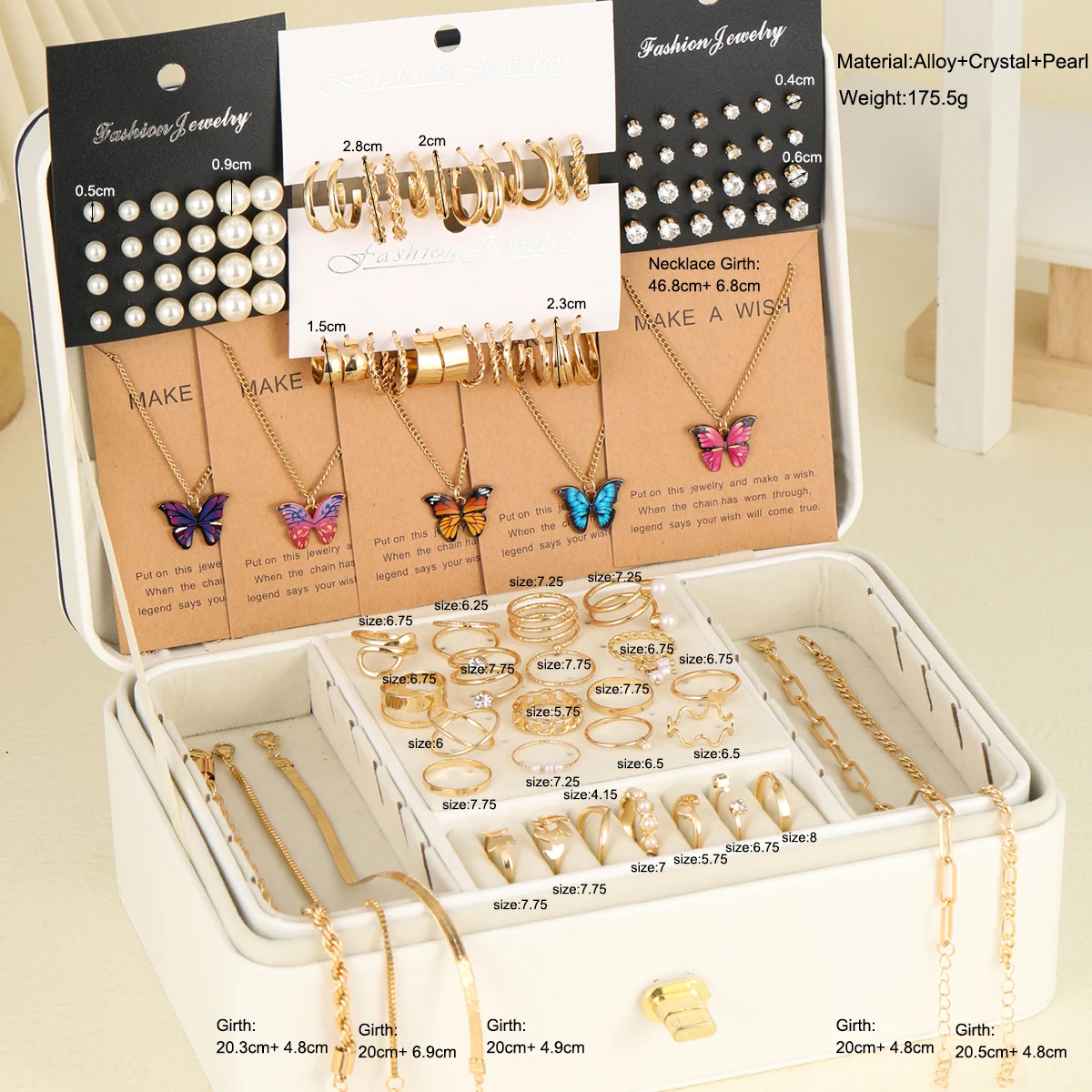 104 Pcs/Set Fashion Metal Pearl Zircon Earrings  Butterfly Necklaces Bracelets Rings Combinations Jewelry Sets For Women's Gifts