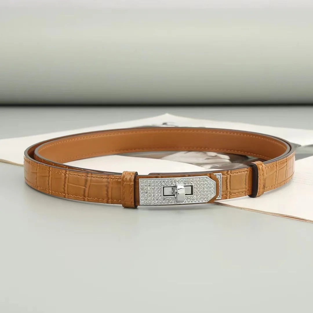 New Luxury Designer Brand Crocodile Leather Belt Width 2cm Party Dress Jeans Women's Belt