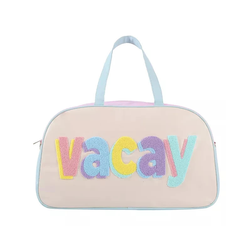 Women Travel Bag With Personalized Chenille Letter Patch PU Handbag Waterproof Travel Gym Sport Duffel Bag Duffle Weekender Bag