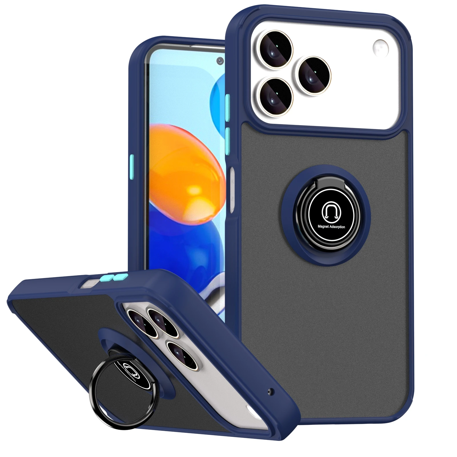 Premium Shockproof Silicone Bumper Case with Metal Ring Holder and Matte Finish