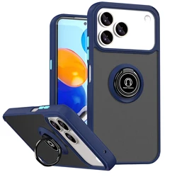Premium Shockproof Silicone Bumper Case with Metal Ring Holder and Matte Finish for Nubia V80 Design 4G (Dark Blue)