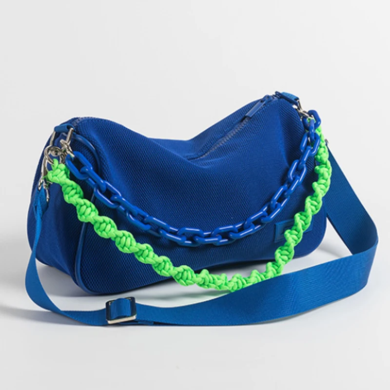 

Дизайнерские сетчатые дышащие женские сумки на плечо, стильная сумка через плечо для спортзала карамельных цветов с цепочкой, модная цветная Яркая сумка