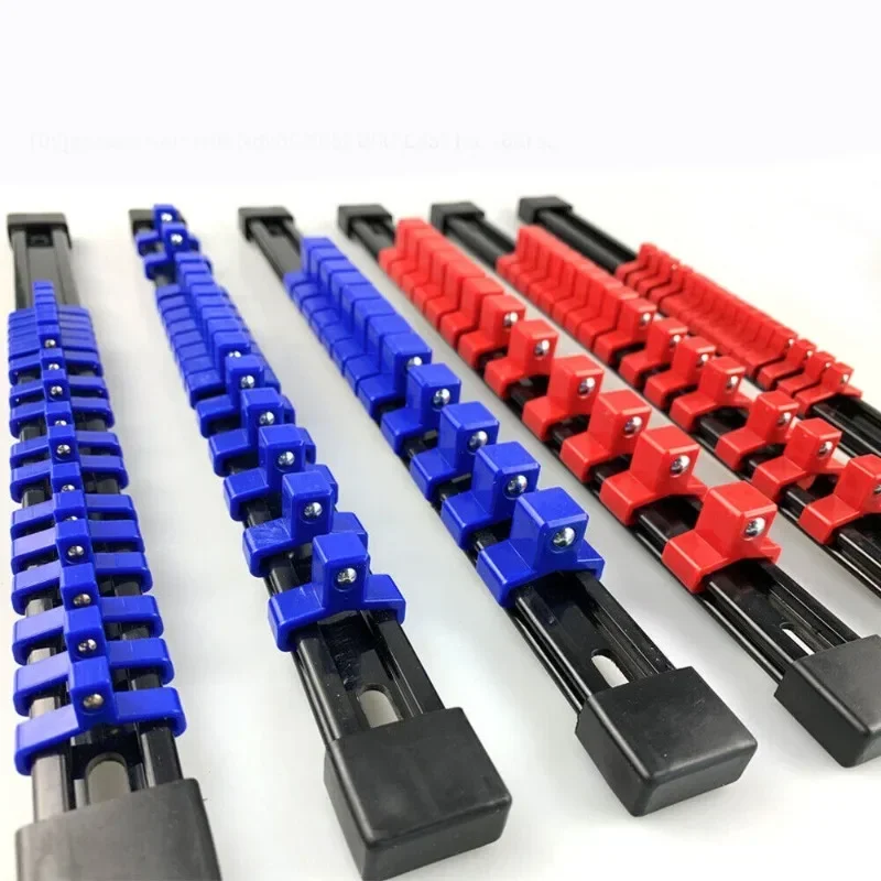 3 PCS Socket Organizer 1/2 3/8 1/4 inch Drive Socket Rail Holders Heavy Duty Socket Racks, Black Rails with Red Blue Black Clips 4