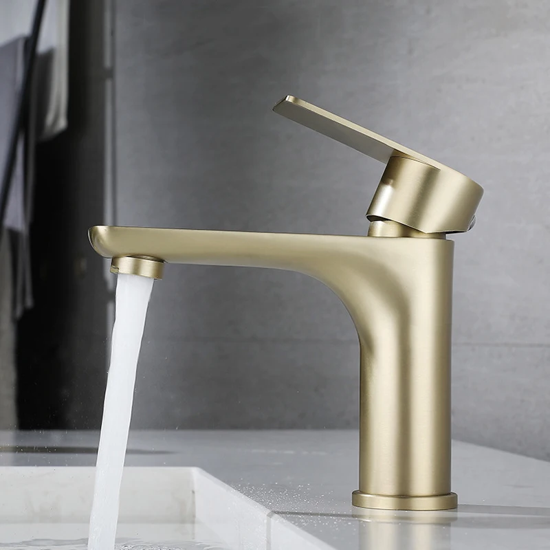 Basin Faucet Deck Mounted Bathroom Toilet Basin Brushed Gold Faucet Hot and Cold  Mixer Water 304 Stainless Steel Sink Faucets