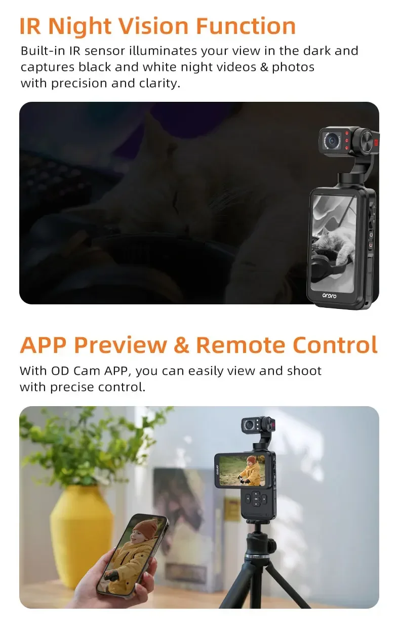 Vlog Action Camera M5 180° Rotation Lens 3.5"Screen Face Tracking IR Night Vison