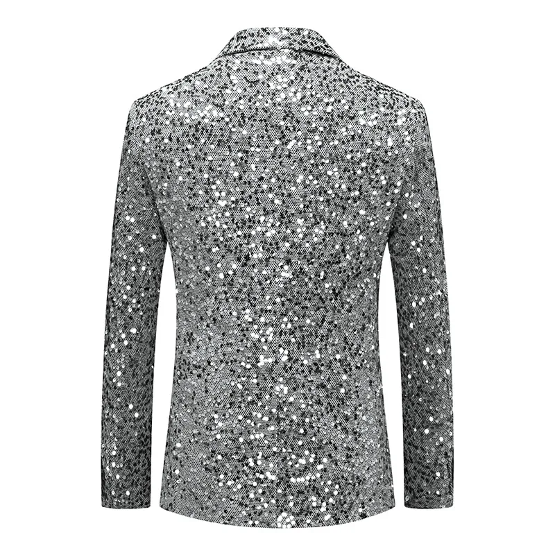 2023 New Sparkly Men's Suit Jacket Single Breasted Sequins Patchwork Silver Gold Male Clothing Stage Singer Nightclub Man Blazer