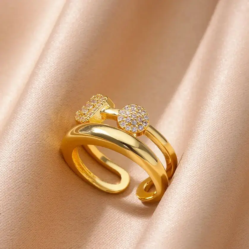 Square Round Double Rings Adjustable Wedding Jewelry For Women