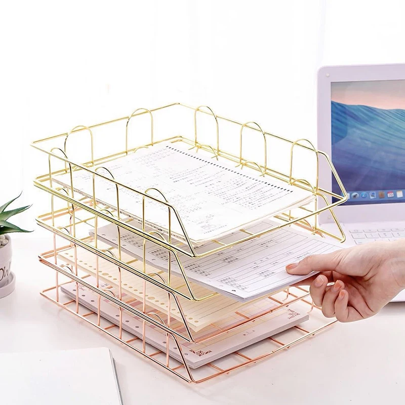 Metal Stackable Paper Tray Desk Organizer 1pcs