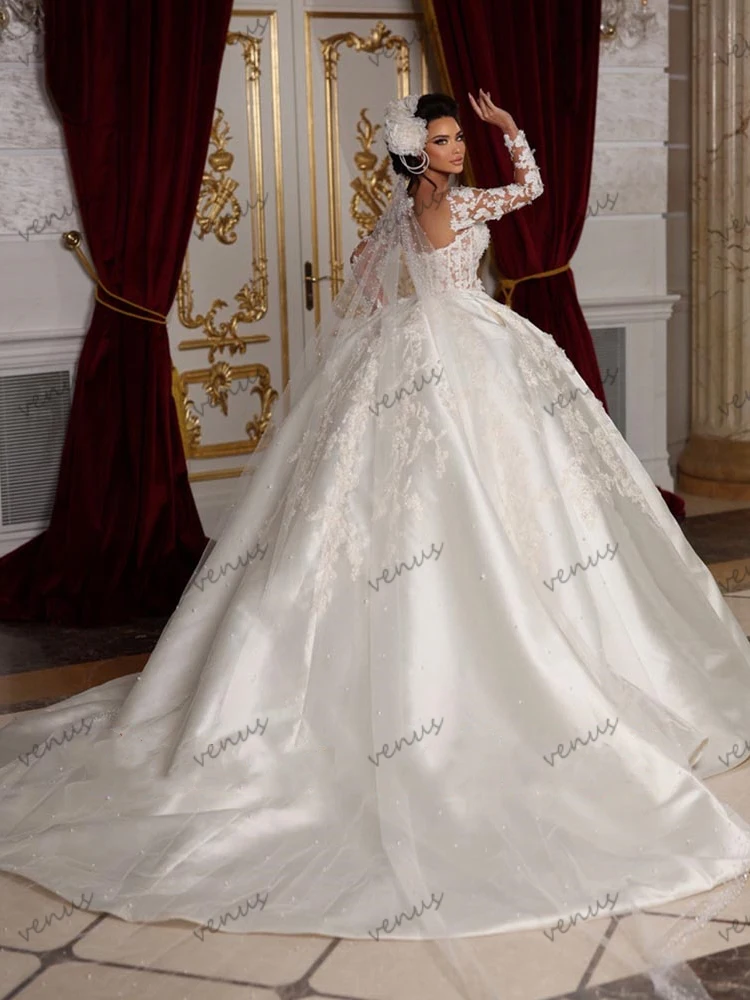 Exquisite Wedding Dresses Satin Bridal Gowns Full Sleeves Robes Floor Length Princess Gorgeous Vestidos De Novia Customized 2025 2