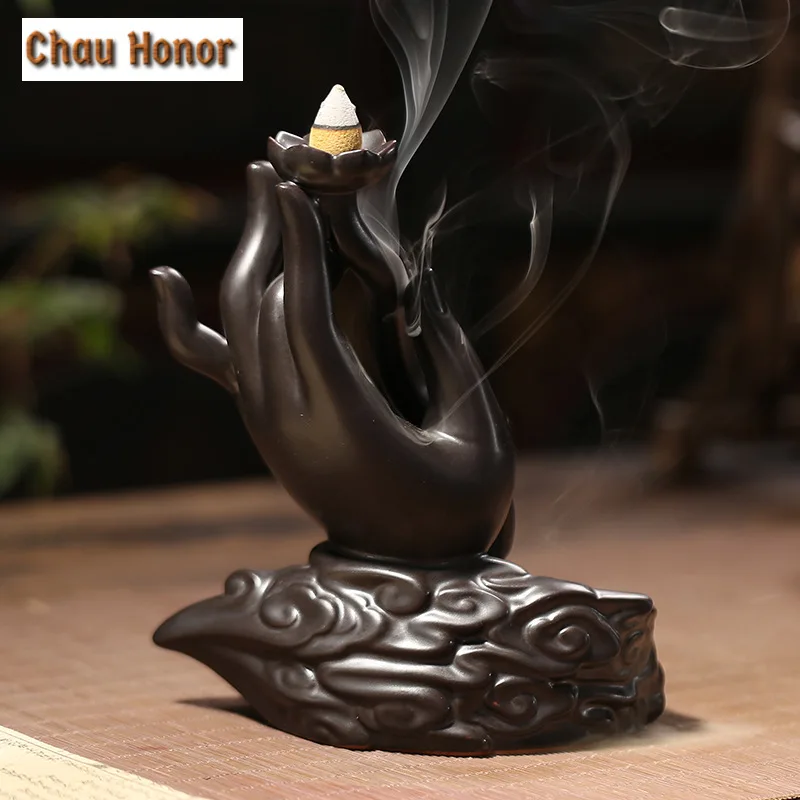 Creative Buddha's Hand Backflow Incense Holder Handmade Mist Smoking Steamers Scented Aromatic Candles Teaware Accessories Craft